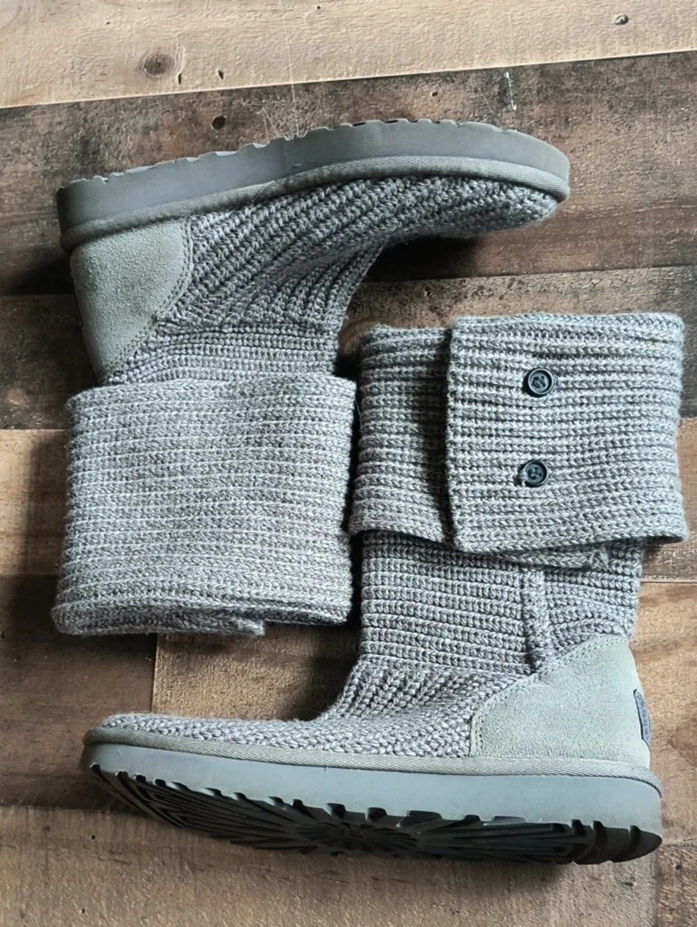 UGG Classic Cardy Gray Wool Blend Knit Boots Sz 10 Women